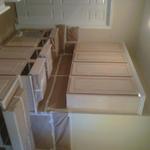 (BEFORE) Builder grade whitewash oak cabinets