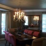 (AFTER)  Dining room with elegant gray/green paint with ceiling painted to match