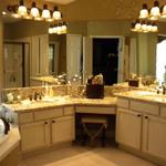 Master Bath with old world venetian texture and Antiqued White Satin Finish cabinets